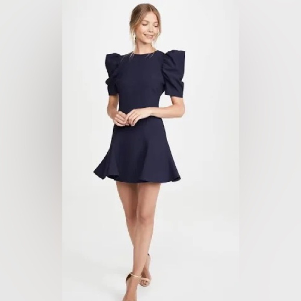 Likely Alia Revolve NWT Fit n Flare Puff Sleeve Mini Navy Blue Dress Size 10
